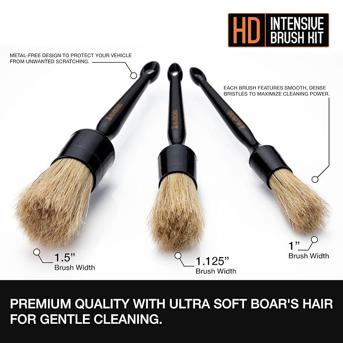Suds Lab HD Intensive Brush Kit 3 Pack- Premium Boar’s Hair Brushes - Scratch Free Design - Fine Detailing Brushes For Personal And Professional Use
