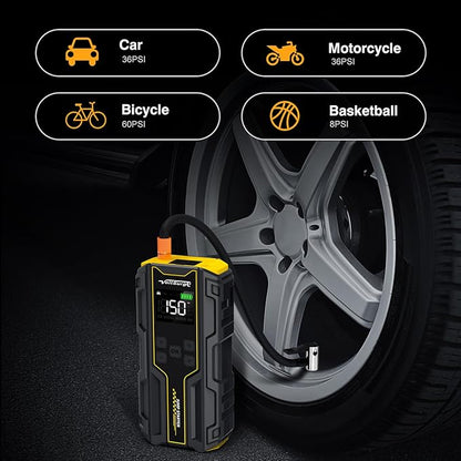 Car Jump Starter with Air Compressor, VoltSurge 6000A Peak 12V Battery Jumper Starter Portable Booster Pack, 150PSI Safe Jump Box with LED Light(Up to 10L Gas/8L Diesel Engine)