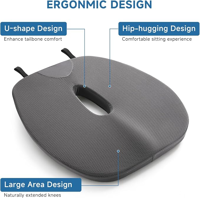 Thin Car Seat Cushion Non-Slip Seat Cushion for Sciatica, Tailbone & Back Pain Relief - Butt Pillow for Drivers, Workers, Pregnancy Support for Long Sitting (Grey)