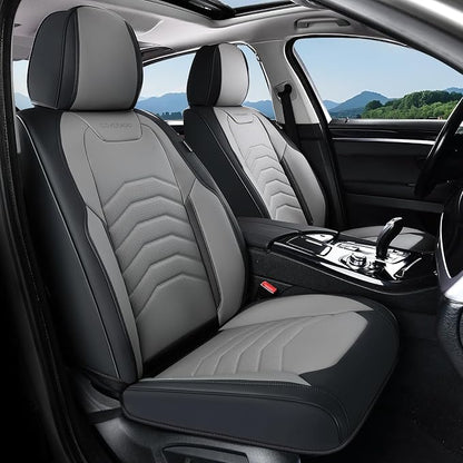 Coverado Car Seat Covers Full Set, Faux Leather Car Seat Covers for Cars, Car Seat Covers Front Seats and Back Car Seat Protector Waterproof, Car Seat Cushion Universal Fit for Most Cars, Black&Gray