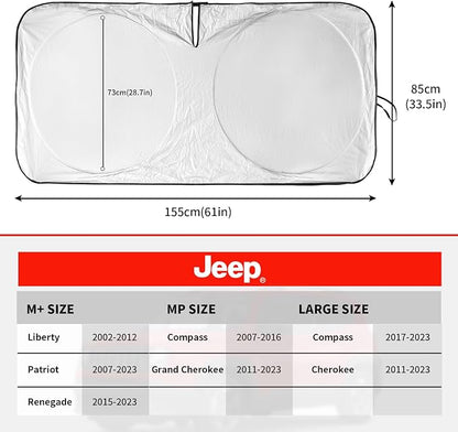 Windshield Sun Shade for Jeep Grand Cherokee SUV 2011-2026 Front Sunshade Car Sun Visor Cover Protector 210T Fold Shade Blocks UV Rays Car Accessories MP Keep Your Cars Interior Cool