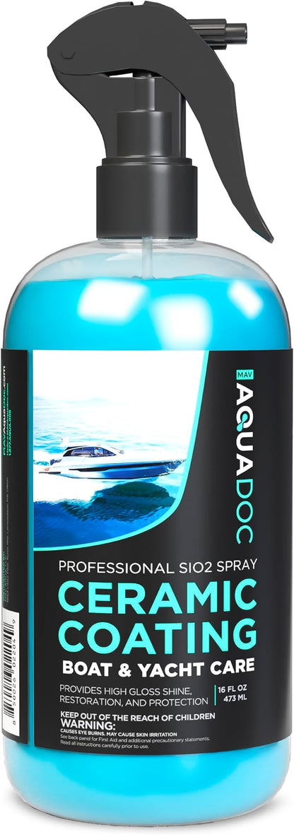 AquaDoc Boat Ceramic Coating Spray - SiO2 Marine Wax for Boats - Helps Provide Glossy Shine & UV Protection - Water-Repellent Ceramic Wax Spray for Boats, Yachts & Watercrafts - 16oz