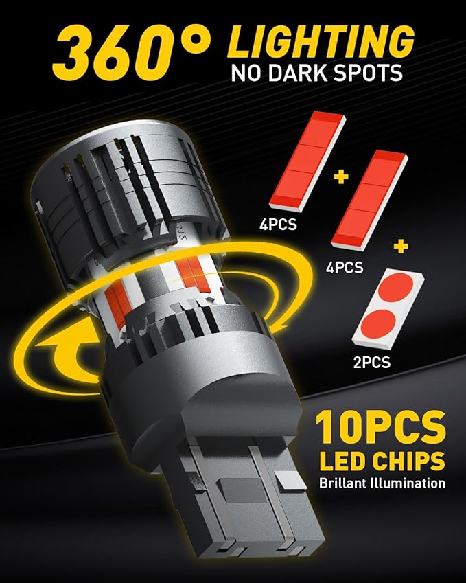 AUXITO CANBUS 7440 7443 LED Bulbs Red with Built-in Resistor 7441 7444 W21W Anti Hyper Flash Error Free Brake Lights, Tail Lights, Stop Lights, Turn Signal Lights, Pack of 2