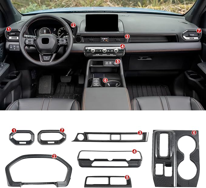 Interior Trim Kit for Honda Pilot 2023-2026 Carbon Gear Shift Panel Cover AC Vent Dash Trim