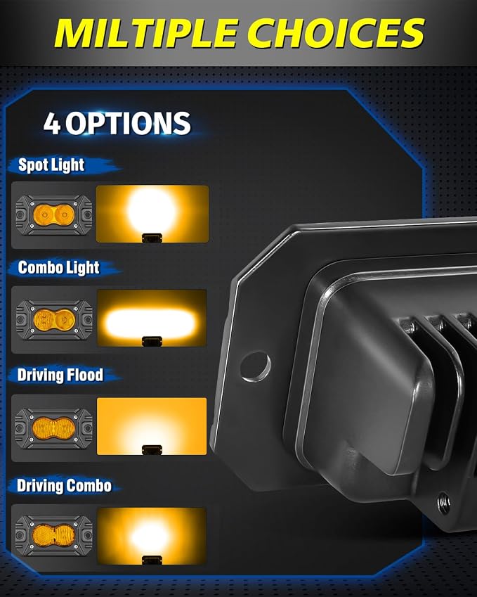 Amber Flush Mount LED Pods, AKD Part CREE LED Flush Bumper Lights 40W Spot Flood Combo Offroad Driving Light Amber LED Fog Chase Lights Pods for Trucks Pickup SUV UTV ATV