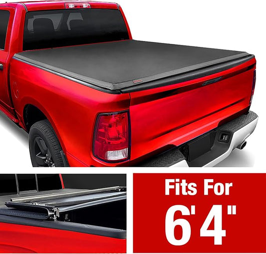 MaxMate Soft Quad-fold Truck Bed Tonneau Cover Compatible with 2019-2026 Ram 1500 (Not Fit 19-24 Classic) | 6'4" (76") Bed | TCD484045