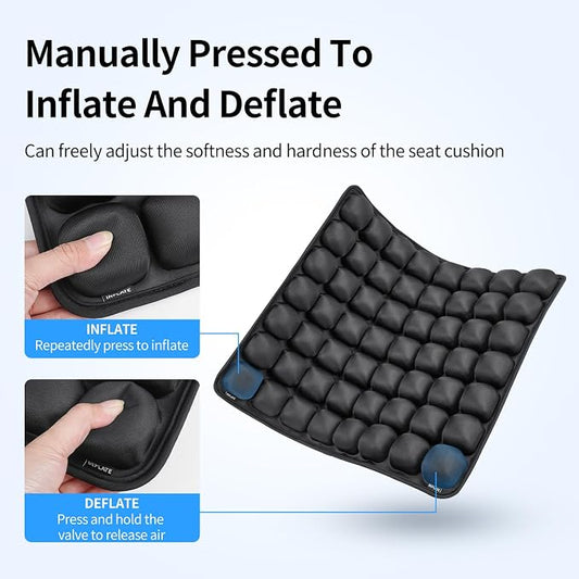 JFT Inflatable Air Seat Cushion for Pressure Relief - 56 Interconnected Air Cells - Ergonomic Pad for Office Chair, Wheelchair & Car - Built-in Pump for Easy Inflation - Lycra & TPU, 17.7" x 15.7"