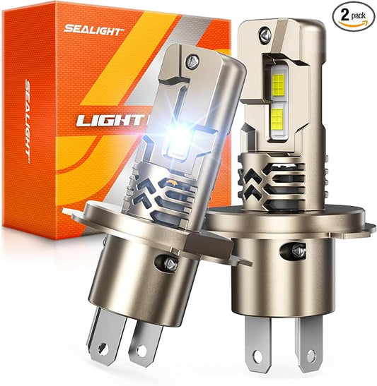 SEALIGHT H4 LED 50,000LM Super Bright 9003 Light Bulbs, 1:1 Size Original Bulbs, 70000Hrs Lifespan with 25000RPM Cooling Fan, IP68 Waterproof, 3MIN Play and Plug, Pack of 2