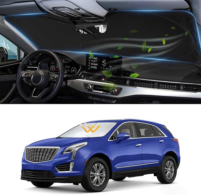 Custom fit Cadillac XT5 Windshield Sunshade for 2017-2023 2024 2025 Cadillac XT5 Accessories Front Window Car Shades Cover for Windshield Sun Visor Screen Protector 210T Reflective Blocks UV Rays
