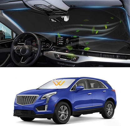 Custom fit Cadillac XT5 Windshield Sunshade for 2017-2023 2024 2025 Cadillac XT5 Accessories Front Window Car Shades Cover for Windshield Sun Visor Screen Protector 210T Reflective Blocks UV Rays