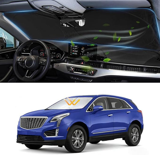 Custom fit Cadillac XT5 Windshield Sunshade for 2017-2023 2024 2025 Cadillac XT5 Accessories Front Window Car Shades Cover for Windshield Sun Visor Screen Protector 210T Reflective Blocks UV Rays
