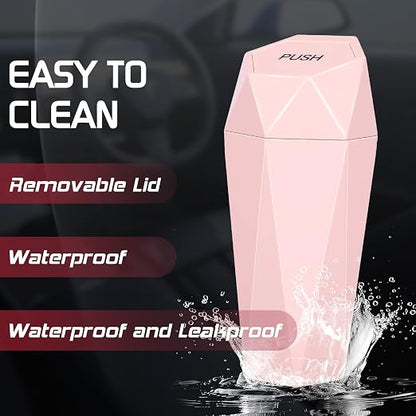 Car Trash Can with Lid, Mini Car Trash Cup with 30 Additional Trash Bags, Car Accessories for Interior, Leakproof Vehicle Garbage Bin for Car, Home, Office - 2 Packs, Pink