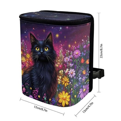 Talayituse Cat Daisy Galaxy Print Car Trash Can with Lid, Leak Proof Auto Trash Bag Hanging Vehicle Garbage Can Multipurpose Storage Container for Back Seat Road Trip