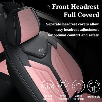 Coverado Car Seat Covers Full Set, Car Seat Protectors Leather Seat Covers for Cars, Automotive Seat Covers Car Accessories Universal Fit for Most Sedans SUV Pick-up Truck(Black&Pink)