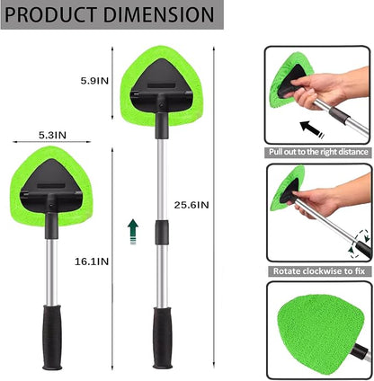 Car Windshield Cleaning Tools, Expandable Car Window Cleaner kit with 4 Reusable Microfiber Pads, Bottles, Windshield Cleaning Wand Tool, Auto Interior Dust Brush, for Trucks, SUVs, RVs etc