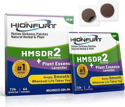 Hionfurt HMSDR2 64ct Motion Sickness Patches with Plant Essence – Lavender – Sea Sickness Patches for Cruise, Car, Airplane – Non-Drowsy, 72H Lasting