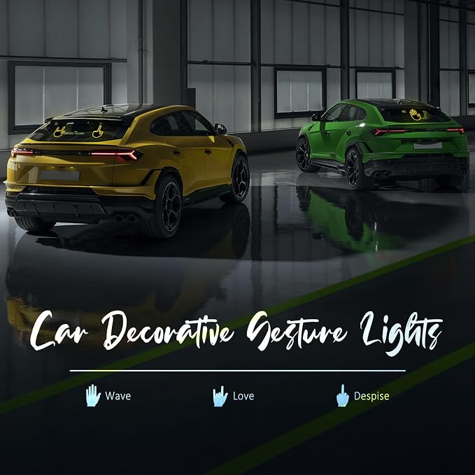 DIBMS Car Gesture Decorative Lights, Ambient Lighting, Rechargeable LED Gesture Lights for Car Road Rage LED Signs Calm Road Rage, Remote Control Triple Mode Fun Finger Lights (Yellow)