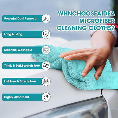 Shimeyao 30 Pcs Edgeless Microfiber Plush Towels for Cars Detailing Drying Wash Polishing Absorbent Cleaning Cloths, 500 GSM (16 x 16 Inch,Teal Blue)