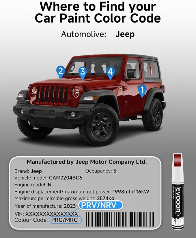 PRV/NRV Velvet Red Pearl Touch Up Paint Compatible with JeepExact Match 2 in 1 Touch up Paint for Chips and Nicks Repair