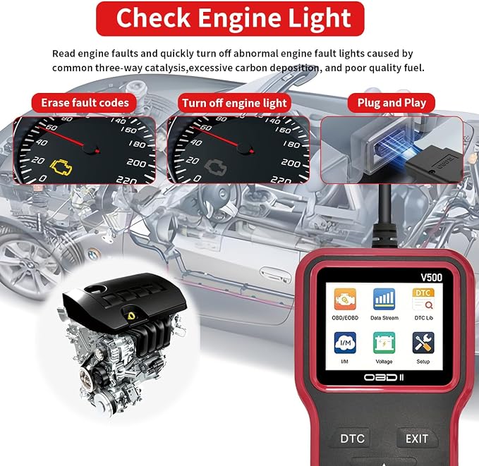 OBD2 Scanner Diagnostic Tool - Check Engine Light Code Scanner Tool with Reset, DTC, Data Stream, I/M Readiness, Car & Truck Scan Tool for All Vehicles Since 1996, escaner automotriz