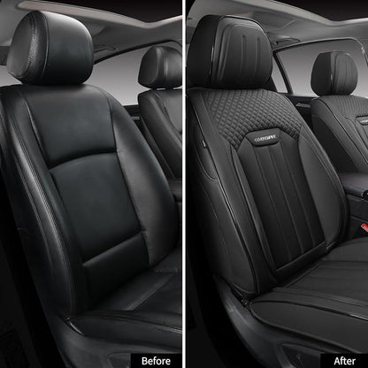 Leather Seat Covers for Cars, 2Pcs Universal Front Automotive Seat Covers, Full Coverage Waterproof Car Seat Covers for Most Trucks, SUVs, Sedans, Luxury Breathable Auto Seat Cover, Black