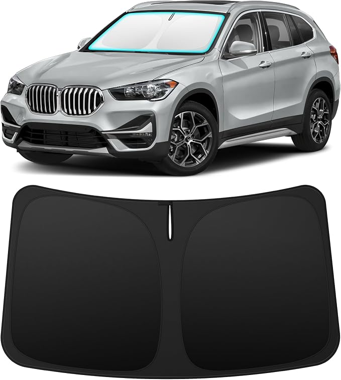 INSAUTO Custom Fit Windshield Sun Shade Accessories for BMW X1 2016-2022, Foldable Front Window Sunshade, UV & Heat Reflector, Keeps Interior Cool, Includes Storage Bag