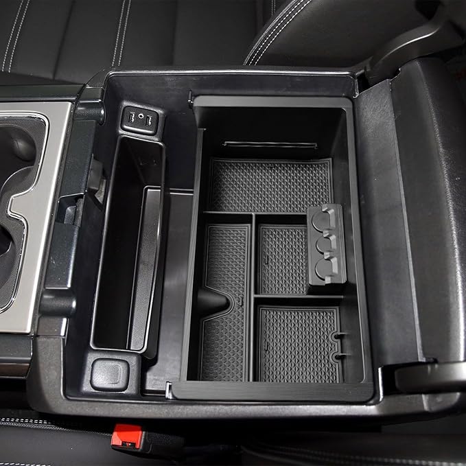 EDBETOS Center Console Organizer Tray Compatible with GMC Sierra 1500 Accessories/Silverado 1500 2014-2018 / Silverado 2500/3500 HD 15-19 /Suburban/Tahoe/Yukon 15-20 Armrest Storage Box (Black Trim)