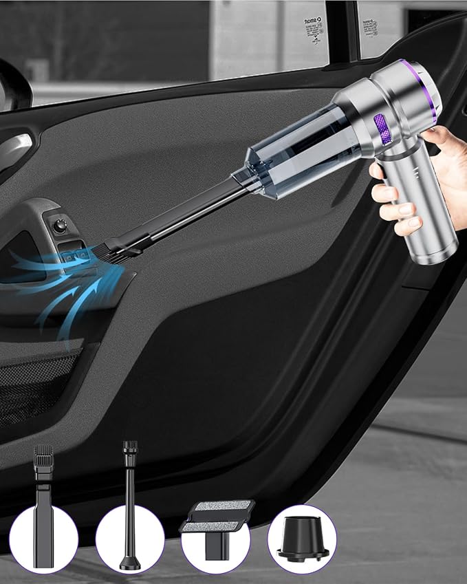 Joyzan Car Vacuum Cleaner, Portable Handheld Cordless Rechargeable Air Duster 16000PA Strong Suction Wet Dry 9 Nozzles HEPA Filter Car Home Office Workers Pet Hair Cleaning Men Gifts Dad Husband