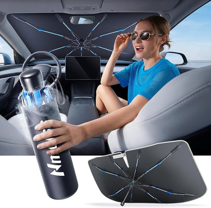 [Drive to Superior Coolness & Comfort] Nmoiss Ice Rib Windshield Sun Shade Umbrella High Speed Cooling 99% UV Blocking Protects Car from Sun and Heat Damage Medium (56" L x 31" W)