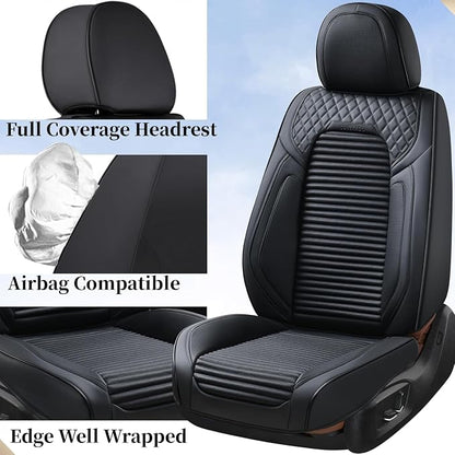 Coverado Front Seat Covers, Black Nappa Leather Car Seat Covers, Black Seat Covers for Cars, Car Seat Protector Cushions Universal Fit for Most Sedans SUV Pick-up Truck