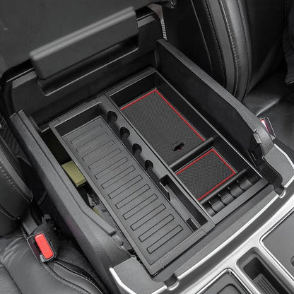 JDMCAR Compatible with Ford F150 Accessories (2015-2020) /F250 F350 F450 (2017-2022) / Expedition 2018-2022 Center Console Organizer, ABS Material Insert Tray Storage Box- (Bucket Seats ONLY)- Red