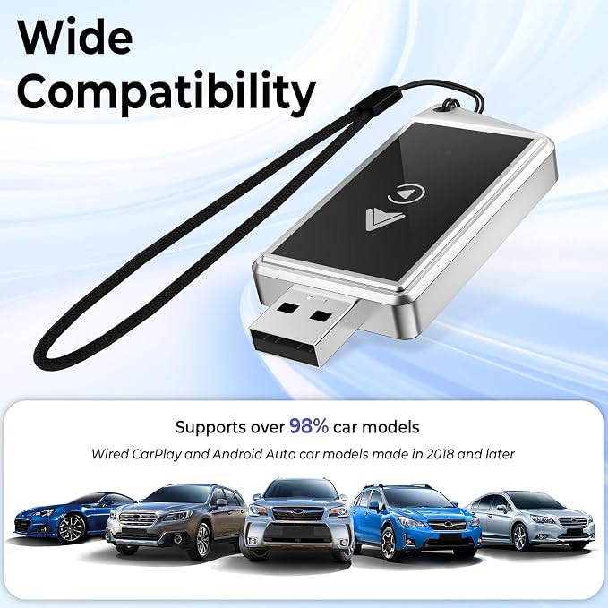 Welspo Wireless CarPlay Adapter&Android Auto Adapter, 2-in-1 CarPlay Adapter for iPhone and Android Phones, Plug&Play CarPlay Dongle Converts Wired to Wireless with Lanyard, Compatible with 2018+ Cars