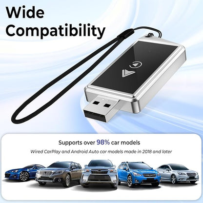 Welspo Wireless CarPlay Adapter&Android Auto Adapter, 2-in-1 CarPlay Adapter for iPhone and Android Phones, Plug&Play CarPlay Dongle Converts Wired to Wireless with Lanyard, Compatible with 2018+ Cars