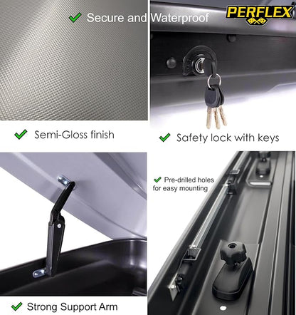 Perflex Exclusive Rooftop Cargo Box Carrier Large 17.7 Cubic Feet Car Top Mount Travel Luggage Storage, Dual Side Opening, 130 Lbs Weight Capacity, Extra Keys, Straps (White)