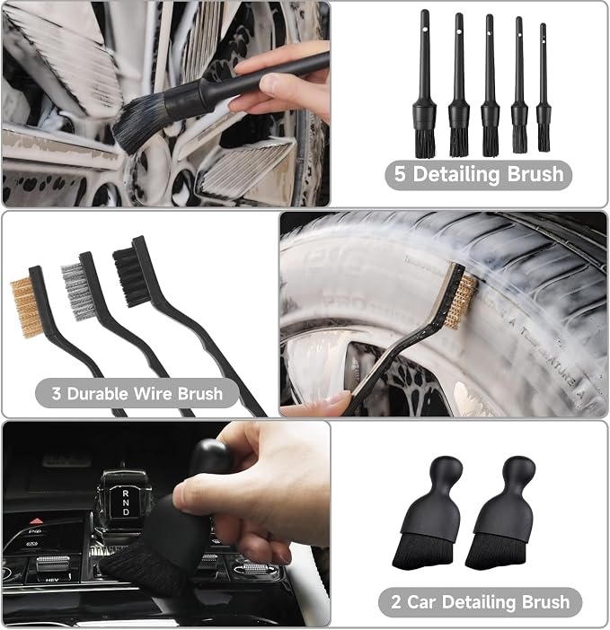 Car Detailing Kit, Car Detailing Brush Set, Car Cleaning Kit, Auto Detailing Tools for Interior Exterior Wheels, Professional Car Wash Accessories with Windshield Cleaning Tool and Storage Box(Grey)