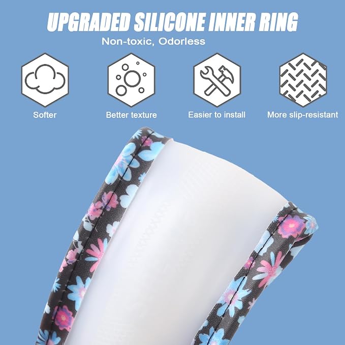 Floral Print Steering Wheel Cover with Silicone Inner Ring, Non-Toxic, Odorless Silicone Leather with Non-Fading Pattern for Men Women, Universal 14.5 to 15 Inch (Flower Print)