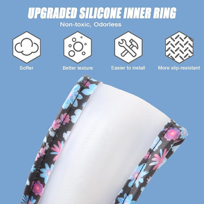 Floral Print Steering Wheel Cover with Silicone Inner Ring, Non-Toxic, Odorless Silicone Leather with Non-Fading Pattern for Men Women, Universal 14.5 to 15 Inch (Flower Print)