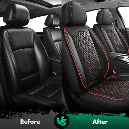 SCITOO Universal Front Seat Covers,2PCS Car Seat Covers Waterproof Vehicle Seat Covers Faux Leather Car Seat Cover For Cars SUV Pick-up Truck Sedan Seat Cover Set (Front, Black And Red)