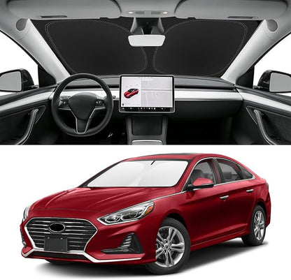 Custom Fit Windshield Sun Shade for Hyundai Sonata 2015-2019, Blocks UV & Heat, Front Window Sunshade Accessorie, Easy Fold & Store Keep Your Car Cooler