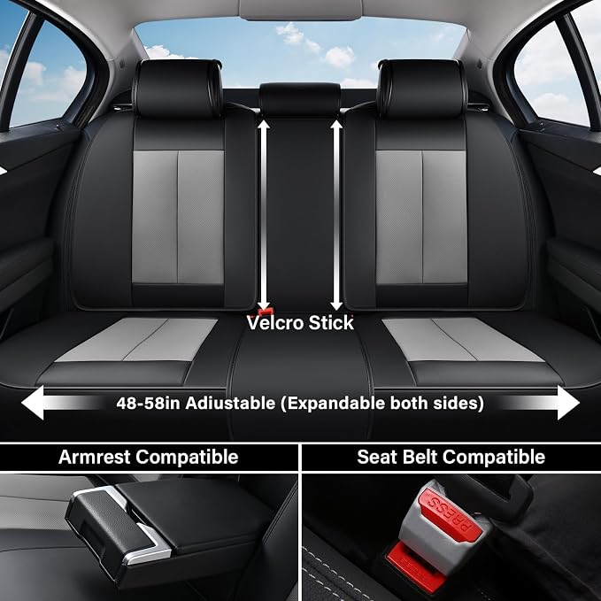 Coverado Car Seat Covers Full Set, Seat Covers for Cars, Automotive Seat Covers, Waterproof Nappa Leather Front Seats and Back Car Seat Protector, Universal Fit for Most Cars SUV Trucks,Black&Gray