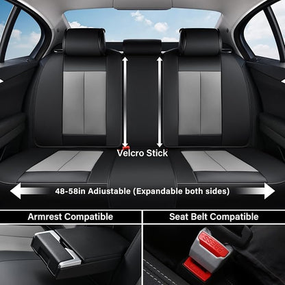 Coverado Car Seat Covers Full Set, Seat Covers for Cars, Automotive Seat Covers, Waterproof Nappa Leather Front Seats and Back Car Seat Protector, Universal Fit for Most Cars SUV Trucks,Black&Gray