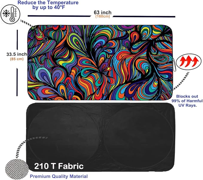 Gven Windshield Sun Shade for Car Front Window Cover Sunshades Visor Automotive Sun Shield for Full-Size Sedan & SUV, Mid-Size SUV, Sports Cars Mid-Size Pickup Truck Car Accessories(Abstract, L)