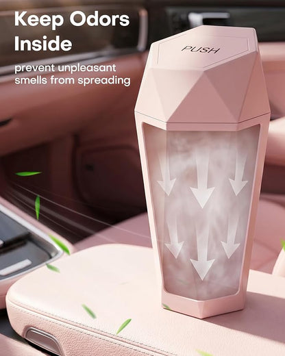 HOTOR Car Trash Can with Lid - 1 Pack, Car Accessories for Interior, Leakproof Vehicle Garbage Can with 15 Attached Trash Bags, Multipurpose Organizers and Storage for Home, Office, Pink