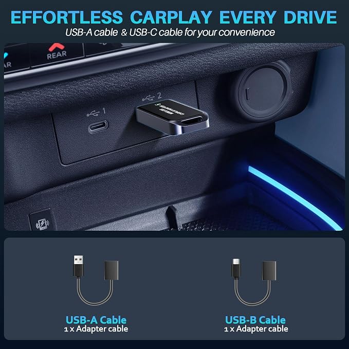 Wireless CarPlay Adapter for iPhone, Instant Auto-Connect Bluetooth Apple CarPlay Adapter, Zero Delay, Plug & Play, Stable Bluetooth & Compact Design, 2016+ Car Compatible