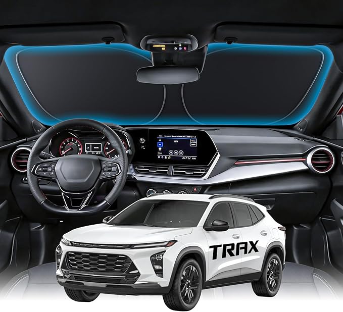 Wigoo for Chevrolet Trax Windshield Sunshade [OEM Design, 100% Sun Blockage] Foldable Heat Insulation Sun Shade with Storage Bag, for Chevrolet Trax (2024-2026), Silver Coating