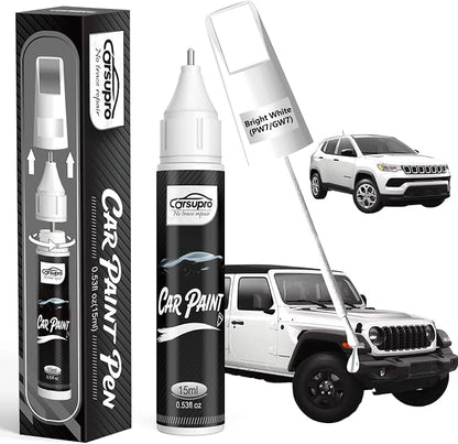 Bright White(PW7/GW7) for Jeep Touch Up Paint Pen, 2 in 1 Car Scratch Remover with Pen Tip and Brush, Precise Color Match for Car Paint Scratch Repair, Quickly and Easily Fix Chips and Nicks
