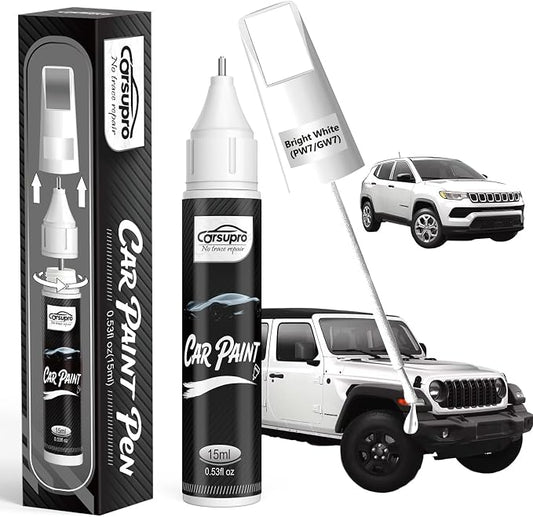 Bright White(PW7/GW7) for Jeep Touch Up Paint Pen, 2 in 1 Car Scratch Remover with Pen Tip and Brush, Precise Color Match for Car Paint Scratch Repair, Quickly and Easily Fix Chips and Nicks