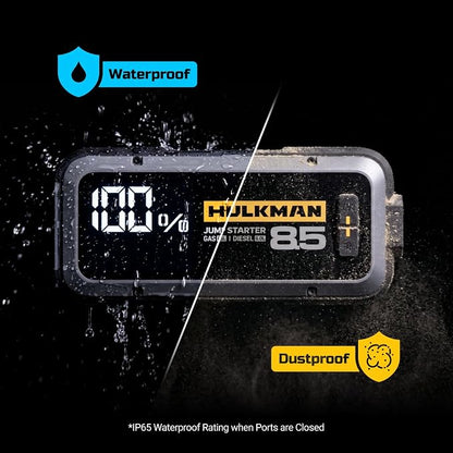 Hulkman Alpha85 Smart Portable Jump Starter, 2000A Battery Booster Pack with LED Display, Flashlight, 74Wh Power Bank & Jumper Cable, 12V Jump Box for up to 8.5L Gas & 6.0L Diesel, Cars, SUVs & Trucks