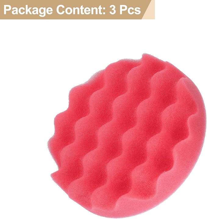 HARFINGTON 3pcs Buffing Sponge Pads 5" Polishing Wheel Waffle Finishing Grip Pad Car Buffer Polisher with Hook and Loop Back for Car Detailing Polishing Waxing, Red