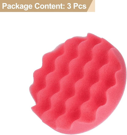 HARFINGTON 3pcs Buffing Sponge Pads 5" Polishing Wheel Waffle Finishing Grip Pad Car Buffer Polisher with Hook and Loop Back for Car Detailing Polishing Waxing, Red